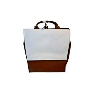 Adrienne Vittadini handbag White and Brown Leather 15" x 12" x4" Solid